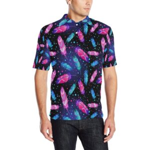 Feather Colorful Boho Design Print Men Polo Shirt