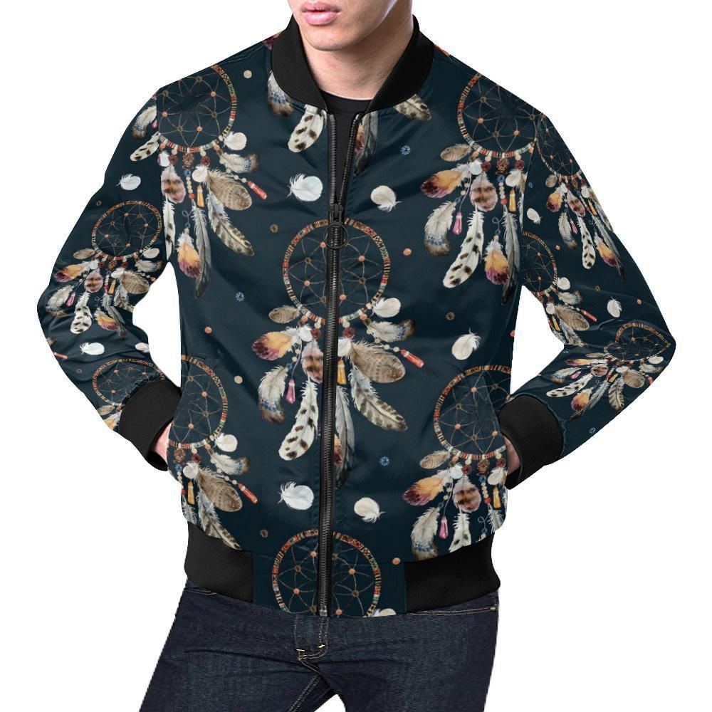 Feather Dream Catcher Boho Pattern Print Mens Bomber Jacket Feather Dream Catcher Boho Pattern Print Mens Bomber Jacket