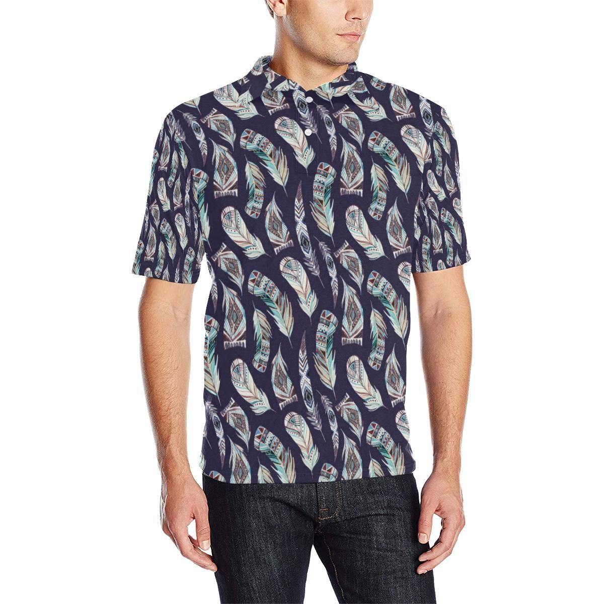 Feather Vintage Boho Design Print Men Polo Shirt Feather Vintage Boho Design Print Men Polo Shirt