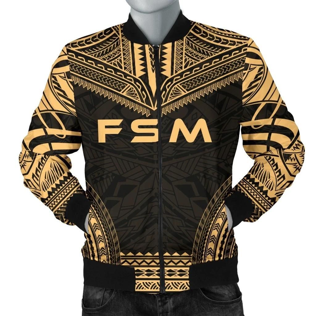 Federated States Of Micronesia Polynesian Chief Men's Bomber Jacket - Gold Version - Bn10 Bomber Jacket Federated States Of Micronesia Polynesian Chief Men's Bomber Jacket - Gold Version - Bn10 Bomber Jacket