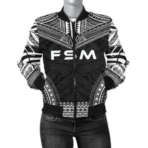 Federated States Of Micronesia Polynesian Chief Women'S Bomber Jacket - Black Version - Bn10 Bomber Jacket