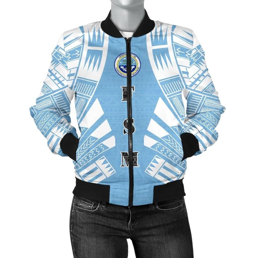 Federated States Of Micronesia Women Bomber Jacket - Polynesian Tattoo Flag - BN0110 Bomber Jacket Federated States Of Micronesia Women Bomber Jacket - Polynesian Tattoo Flag - BN0110 Bomber Jacket
