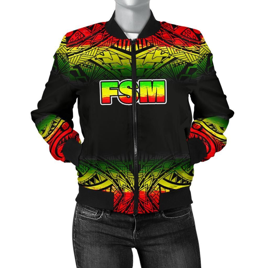Federated States Of Micronesia Women's Bomber Jacket - Fog Reggae Style - BN09 Bomber Jacket Federated States Of Micronesia Women's Bomber Jacket - Fog Reggae Style - BN09 Bomber Jacket
