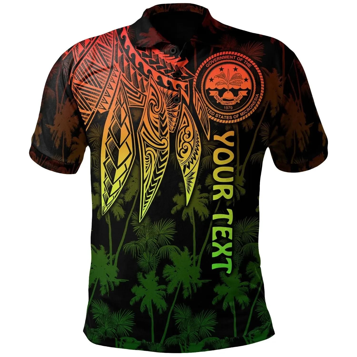 Federated States of Micronesia Personalised Polo Shirt- Polynesian Wings (Reggae) - BN15 Federated States of Micronesia Personalised Polo Shirt- Polynesian Wings (Reggae) - BN15