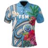 Federated States of Micronesia Polo Shirt Blue Polynesian with Hibiscus TH5