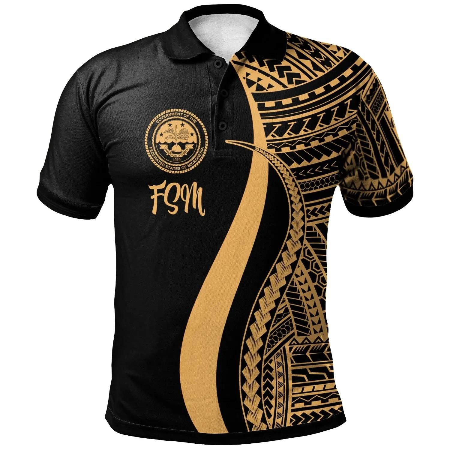 Federated States of Micronesia Polo Shirt Gold - Polynesian Tentacle Tribal Pattern - BN11 Federated States of Micronesia Polo Shirt Gold - Polynesian Tentacle Tribal Pattern - BN11