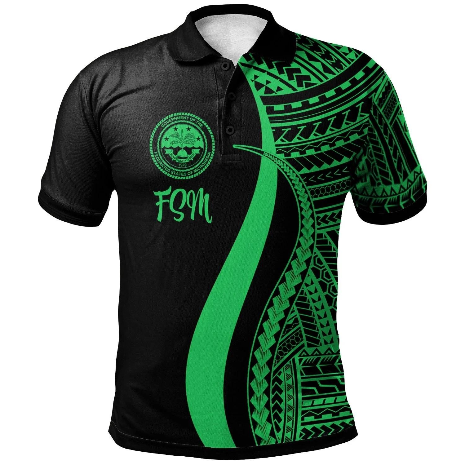 Federated States of Micronesia Polo Shirt Green - Polynesian Tentacle Tribal Pattern - BN11 Federated States of Micronesia Polo Shirt Green - Polynesian Tentacle Tribal Pattern - BN11