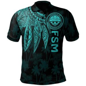Federated States of Micronesia Polo Shirt - Polynesian Wings (Turquoise) - BN15