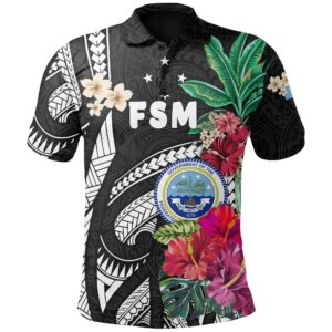 Federated States of Micronesia Polo Shirt Polynesian with Hibiscus TH5
