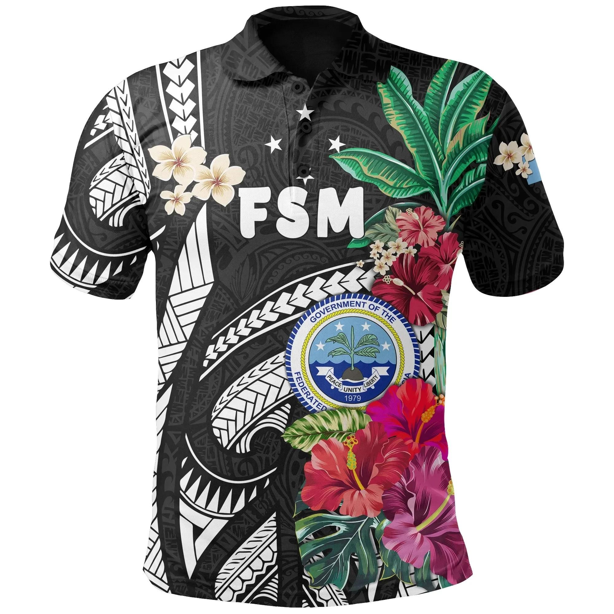 Federated States of Micronesia Polo Shirt Polynesian with Hibiscus TH5 Federated States of Micronesia Polo Shirt Polynesian with Hibiscus TH5