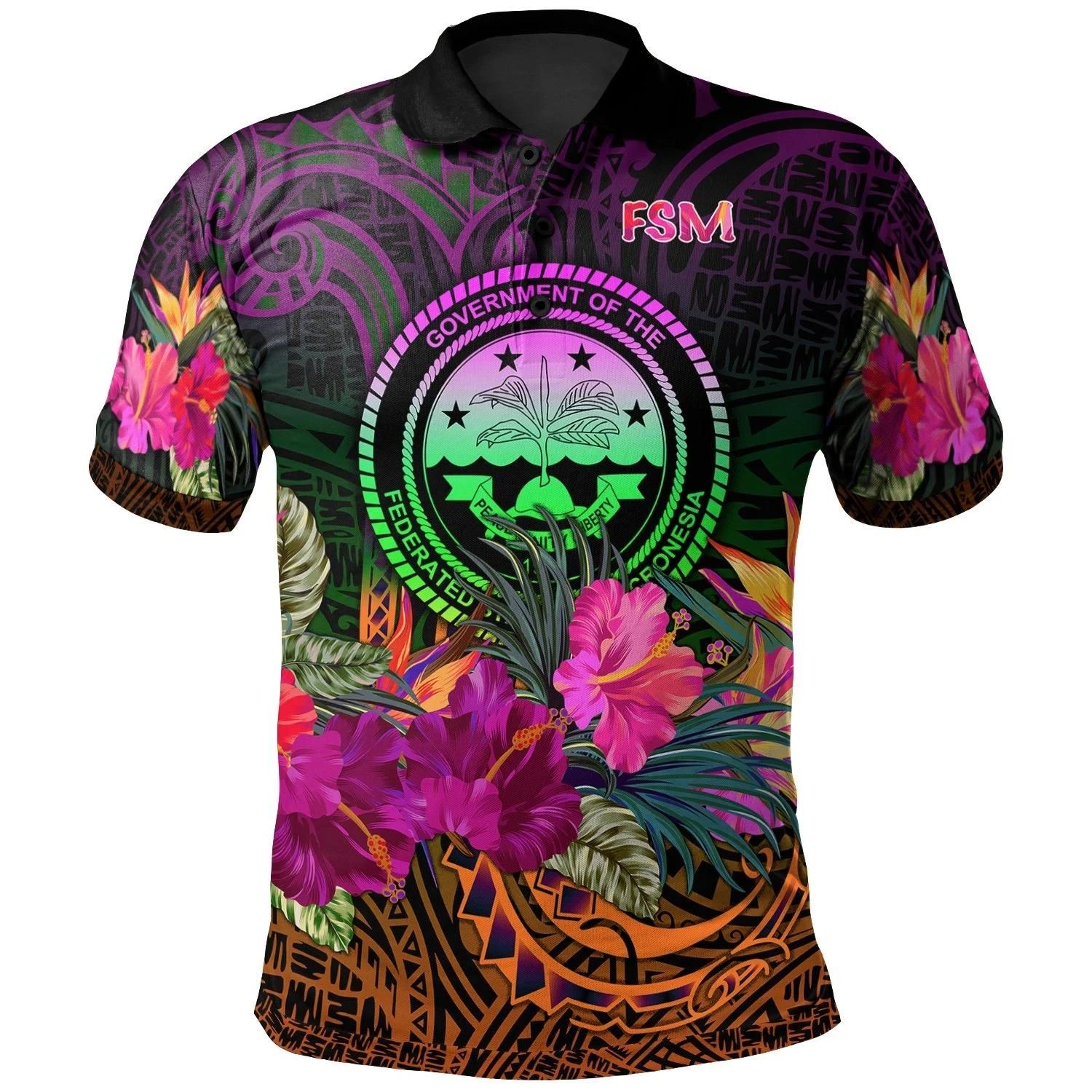 Federated States of Micronesia Polo Shirt - Summer Hibiscus - BN15 Federated States of Micronesia Polo Shirt - Summer Hibiscus - BN15