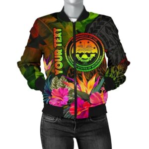 Federated States of Micronesia Polynesian Personalised Bomber Jackets -  Hibiscus and Banana Leaves - BN15 Bomber Jacket