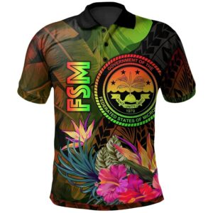 Federated States of Micronesia Polynesian Polo Shirt -  Hibiscus and Banana Leaves - BN15
