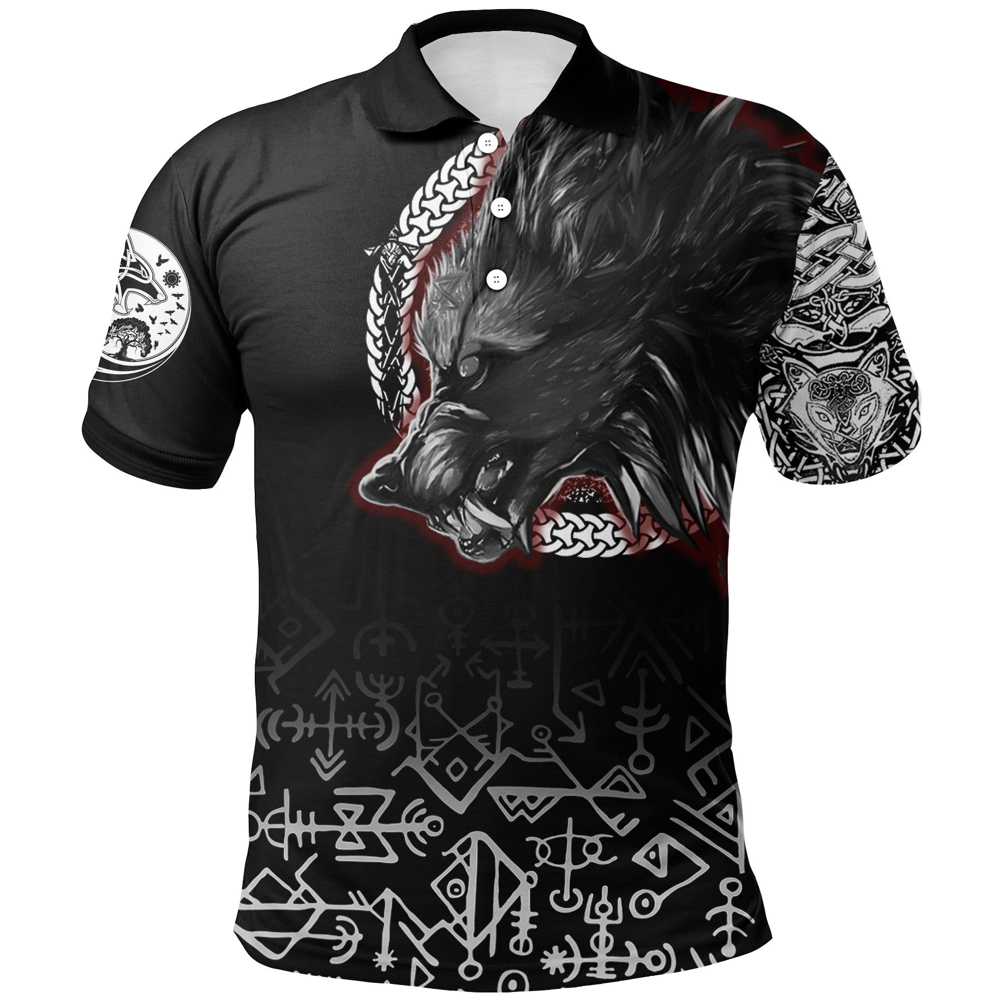 Fenrir Blood Polo Shirt - Tattoo Style A21 Fenrir Blood Polo Shirt - Tattoo Style A21