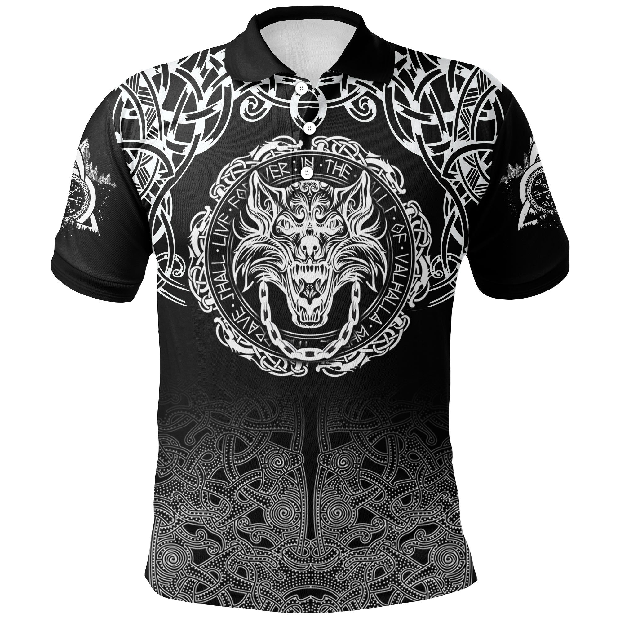 Fenrir Valhalla Polo Shirt - Ornate pattern A21 Fenrir Valhalla Polo Shirt - Ornate pattern A21