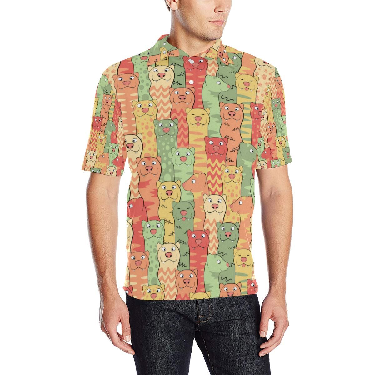 Ferret Pattern Print Design 01 Men Polo Shirt Ferret Pattern Print Design 01 Men Polo Shirt