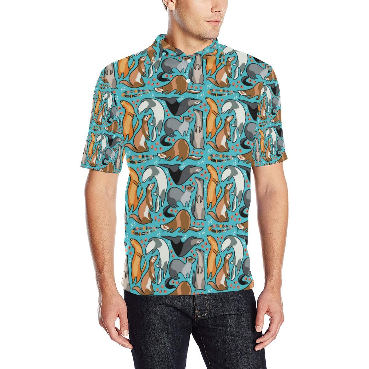 Ferret Pattern Print Design 03 Men Polo Shirt Ferret Pattern Print Design 03 Men Polo Shirt