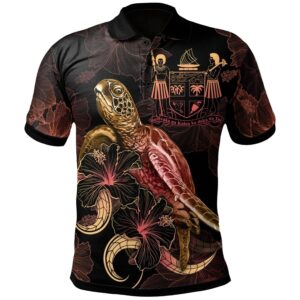 FiJi Polynesian Polo Shirt - Turtle With Blooming Hibiscus Gold - BN22