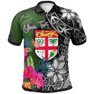 Fiji Custom Personalised Polo Shirt - Turtle Plumeria Banana Leaf - BN11