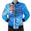 Fiji Men's Bomber Jacket - Blue Shark Polynesian Tattoo - BN18 Bomber Jacket