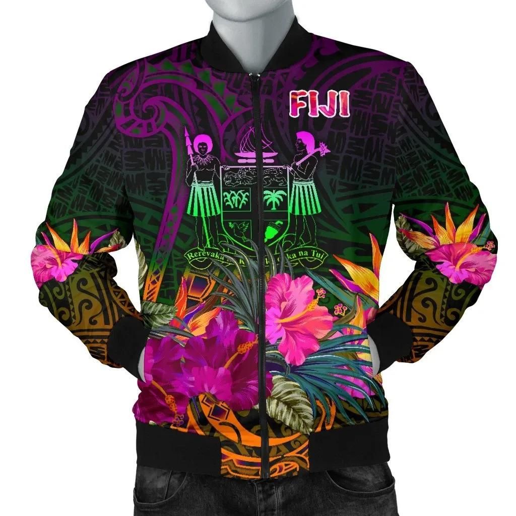 Fiji Men's Bomber Jacket - Summer Hibiscus - BN15 Bomber Jacket Fiji Men's Bomber Jacket - Summer Hibiscus - BN15 Bomber Jacket