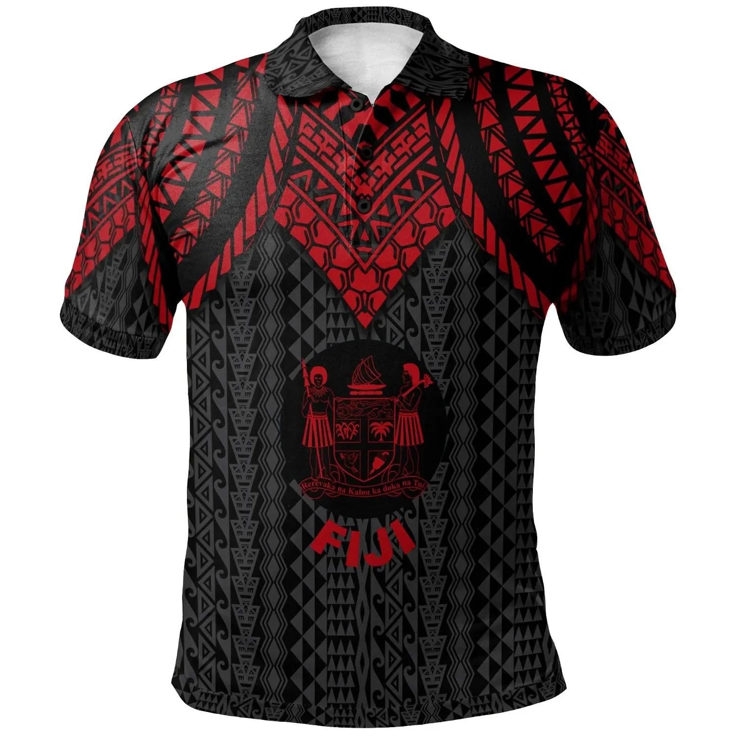 Fiji Polo Shirt - Polynesian Armor Style Red - BN39 Fiji Polo Shirt - Polynesian Armor Style Red - BN39