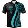 Fiji Polo Shirt Turquoise - Polynesian Tentacle Tribal Pattern - BN11
