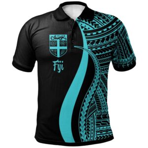 Fiji Polo Shirt Turquoise - Polynesian Tentacle Tribal Pattern - BN11