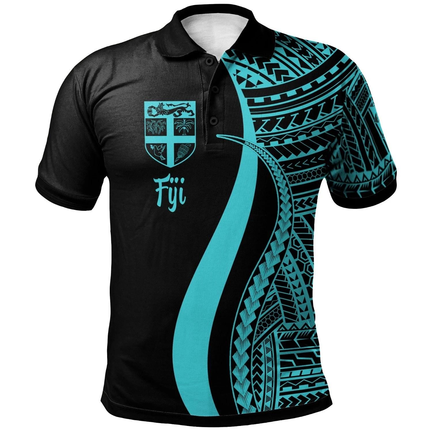 Fiji Polo Shirt Turquoise - Polynesian Tentacle Tribal Pattern - BN11 Fiji Polo Shirt Turquoise - Polynesian Tentacle Tribal Pattern - BN11