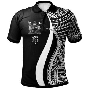 Fiji Polo Shirt White - Polynesian Tentacle Tribal Pattern Crest - BN11