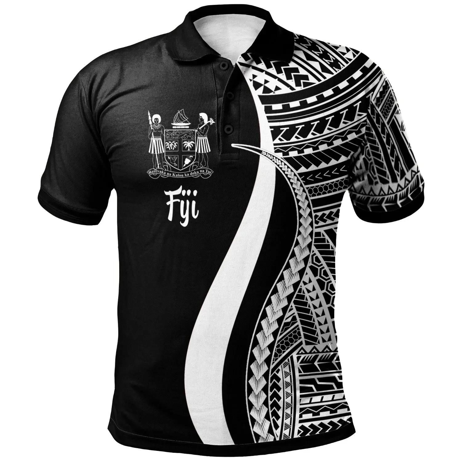Fiji Polo Shirt White - Polynesian Tentacle Tribal Pattern Crest - BN11 Fiji Polo Shirt White - Polynesian Tentacle Tribal Pattern Crest - BN11