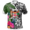 Fiji Polo Shirt White - Turtle Plumeria Banana Leaf Crest - BN11