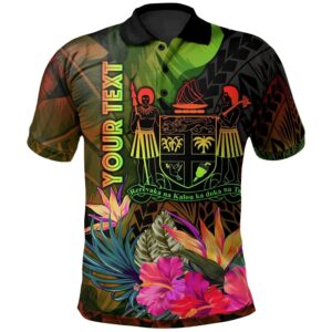 Fiji Polynesian Personalised Polo Shirt -  Hibiscus and Banana Leaves - BN15
