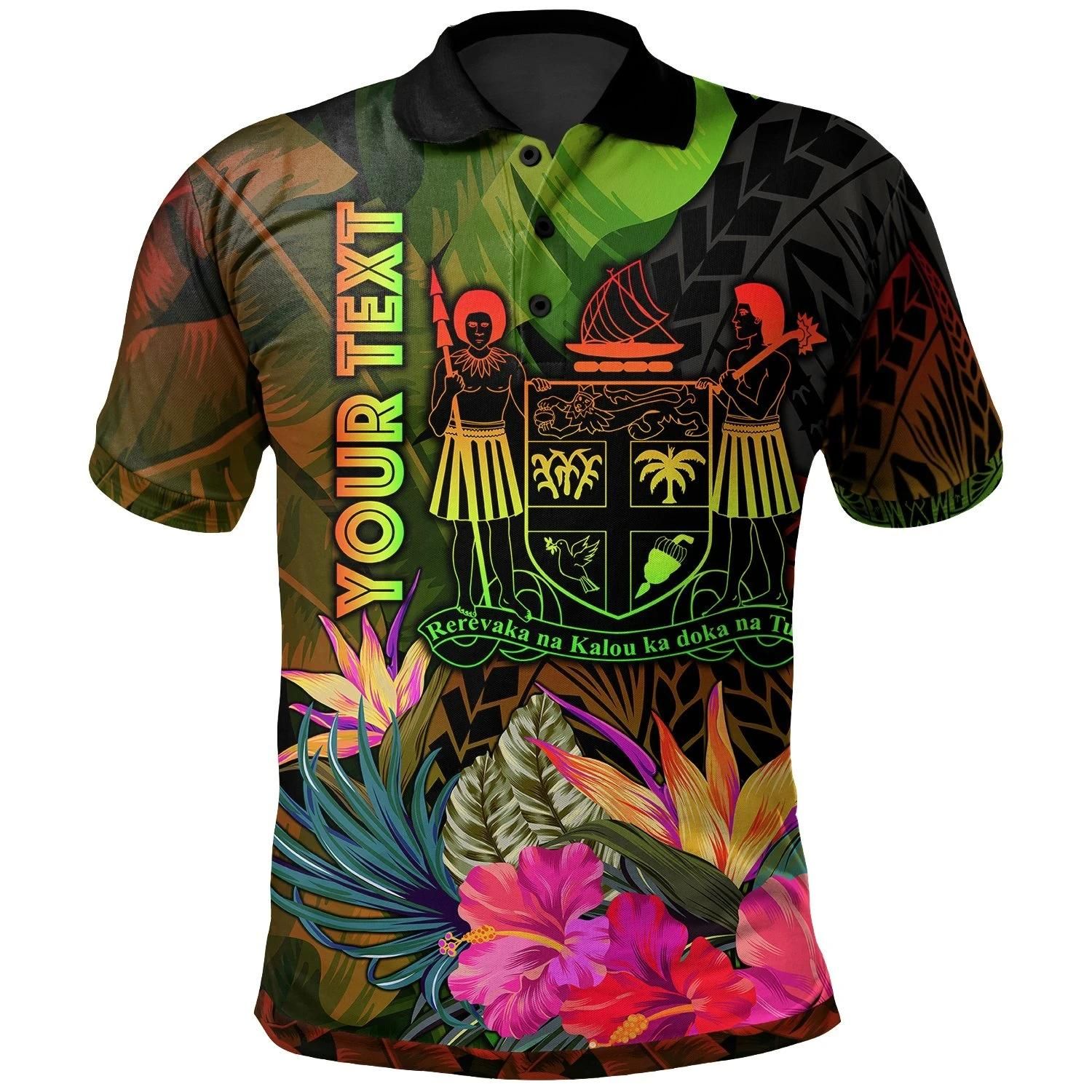 Fiji Polynesian Personalised Polo Shirt - Hibiscus and Banana Leaves - BN15 Fiji Polynesian Personalised Polo Shirt - Hibiscus and Banana Leaves - BN15