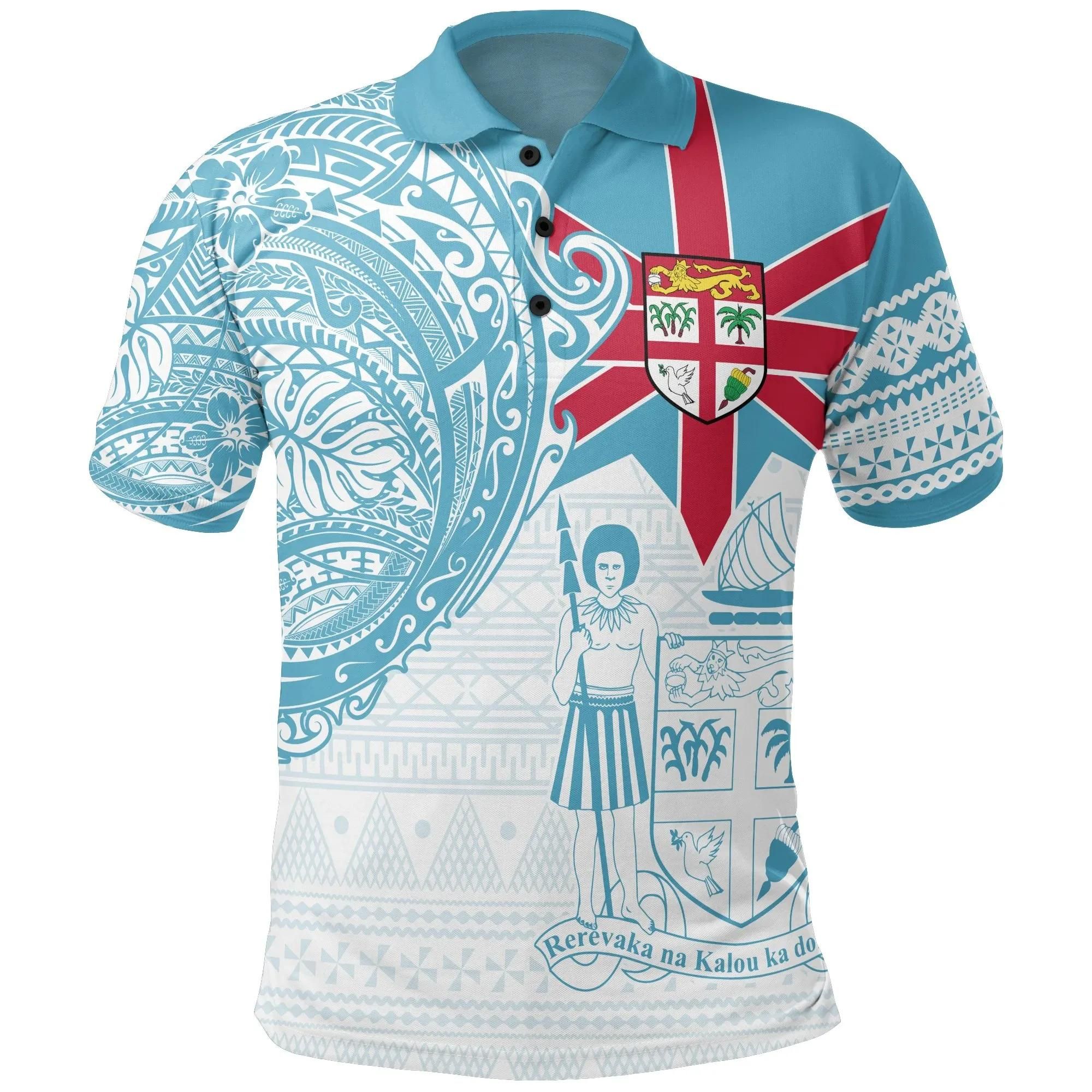Fiji Polynesian Polo Shirt - Fiji Flag with Coat of Arms - BN15 Fiji Polynesian Polo Shirt - Fiji Flag with Coat of Arms - BN15