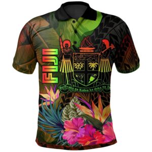 Fiji Polynesian Polo Shirt -  Hibiscus and Banana Leaves - BN15