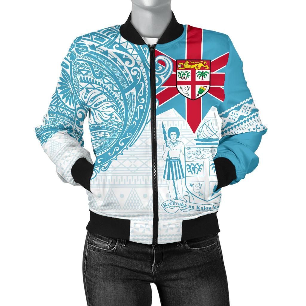 Fiji Polynesian Women's Bomber Jacket - Fiji Flag Fiji Flag with Coat of Arms - BN15 Bomber Jacket Fiji Polynesian Women's Bomber Jacket - Fiji Flag Fiji Flag with Coat of Arms - BN15 Bomber Jacket
