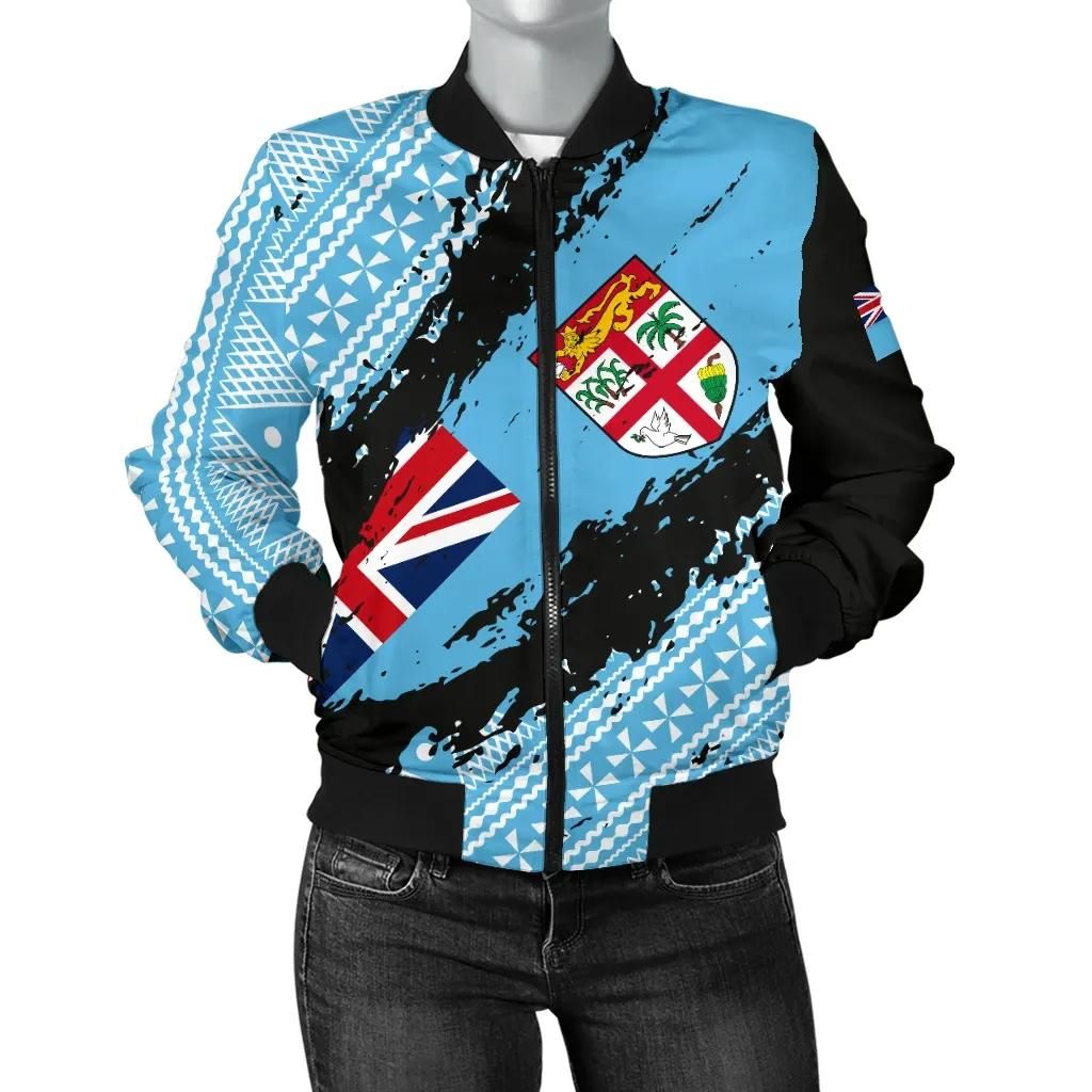 Fiji Tapa Women's Bomber Jacket - Nora Style J91 Bomber Jacket Fiji Tapa Women's Bomber Jacket - Nora Style J91 Bomber Jacket