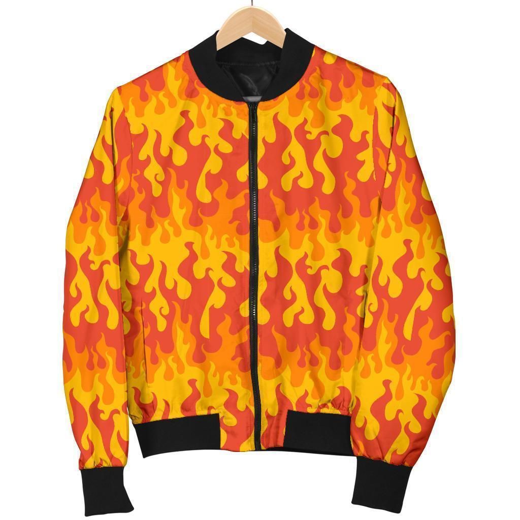Fire Flame Print Pattern Women Casual Bomber Jacket Fire Flame Print Pattern Women Casual Bomber Jacket