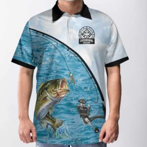 Fisherman Bass Fishing Legend American Angler Polo Shirt #V
