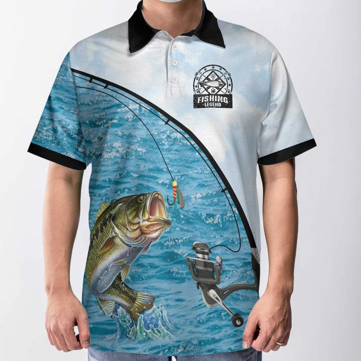 Fisherman Bass Fishing Legend American Angler Polo Shirt #V Fisherman Bass Fishing Legend American Angler Polo Shirt #V