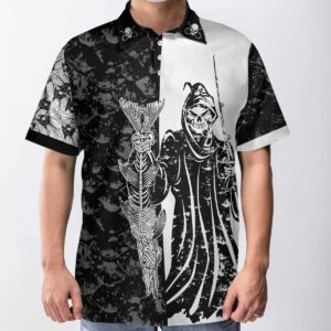 Fisherman Reaper Fishing Skull American Angler Polo Shirt #V