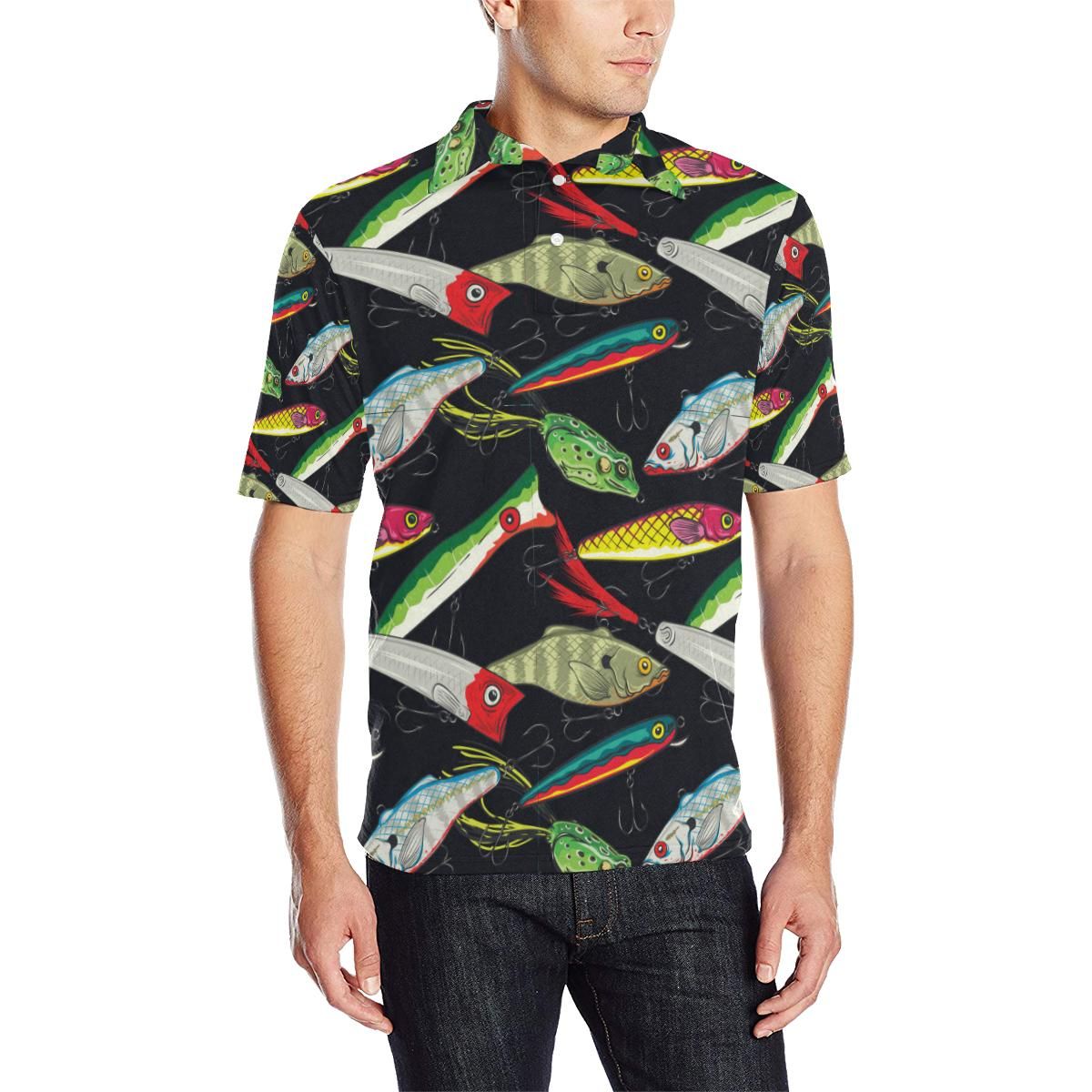 Fishing Bait Print Men Polo Shirt Fishing Bait Print Men Polo Shirt