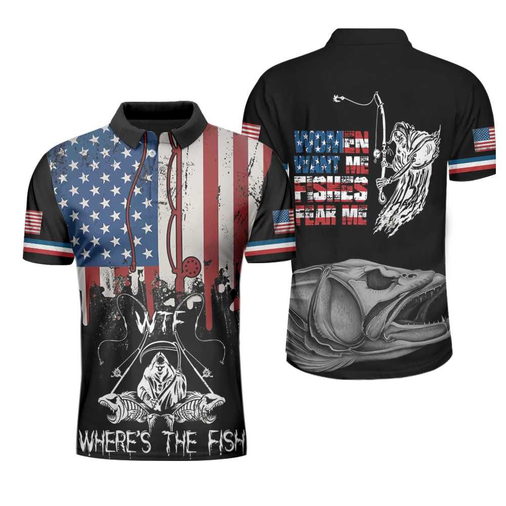 Fishing Fear Me Grim Reaper American Angler Polo Shirt #V Fishing Fear Me Grim Reaper American Angler Polo Shirt #V