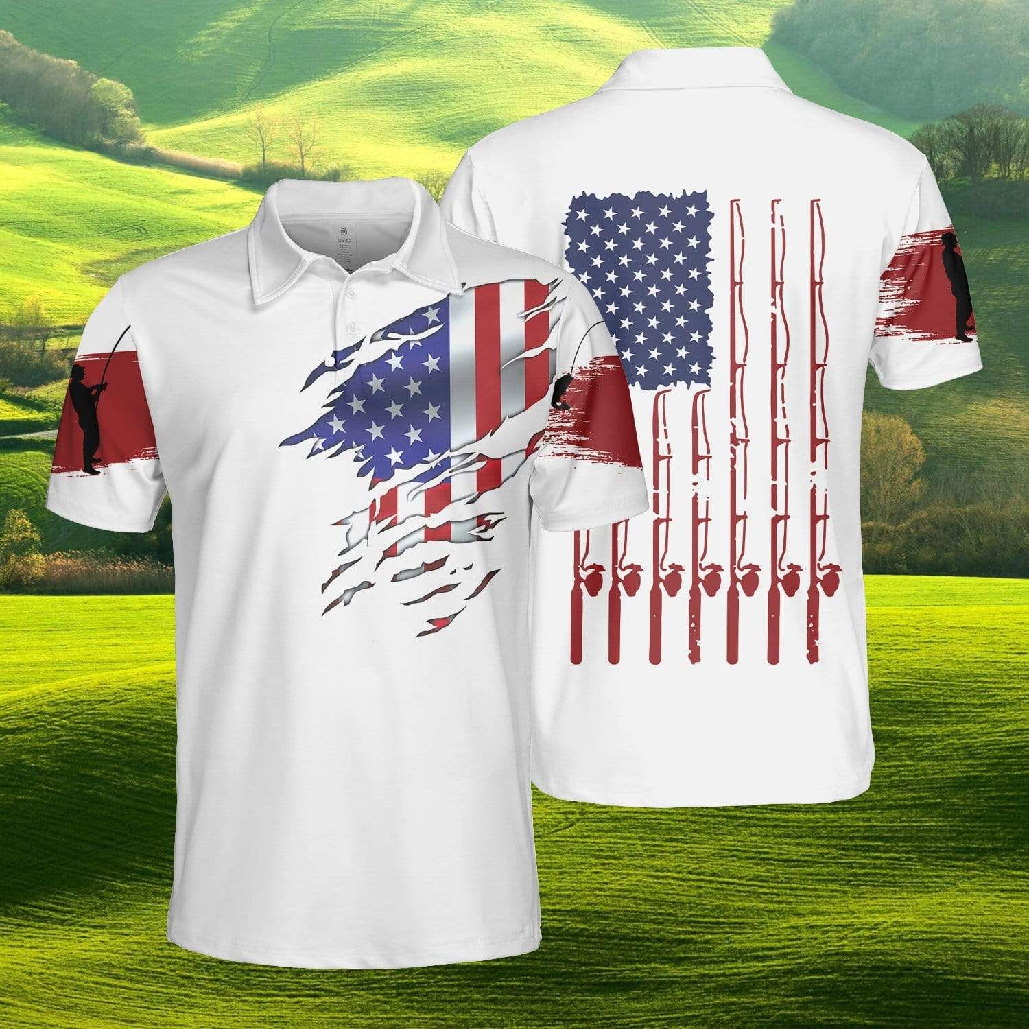 Fishing Us Flag Polo Shirt #110621V Fishing Us Flag Polo Shirt #110621V