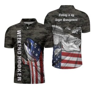 Fishing Weekend Hooker American Angler Camo Polo Shirt #V