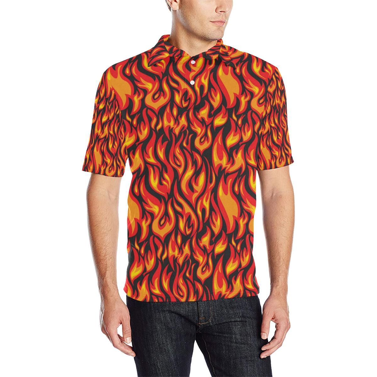 Flame Fire Print Pattern Men Polo Shirt Flame Fire Print Pattern Men Polo Shirt