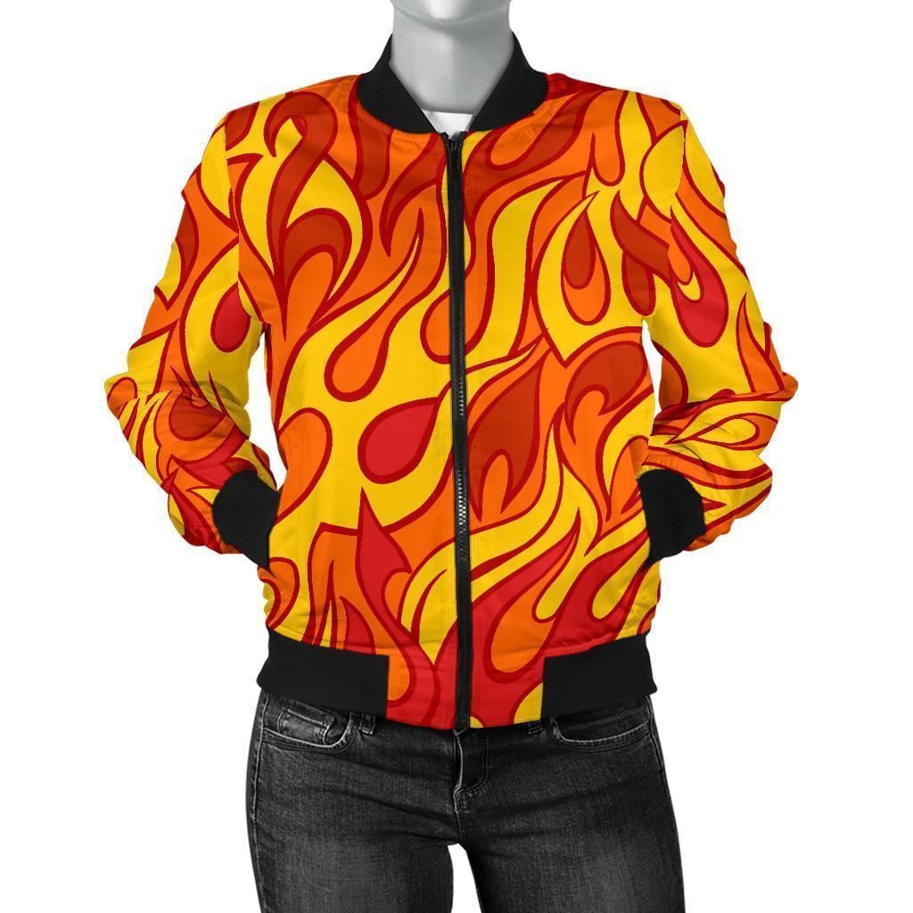 Flame-Fire-Print-Pattern-Women-Casual-Bomber-Jacket-1