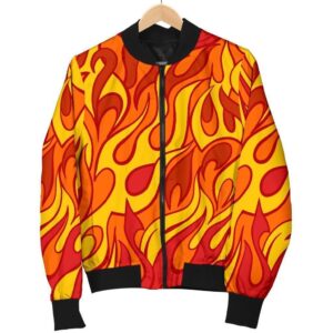 Flame Fire Print Pattern Women Casual Bomber Jacket