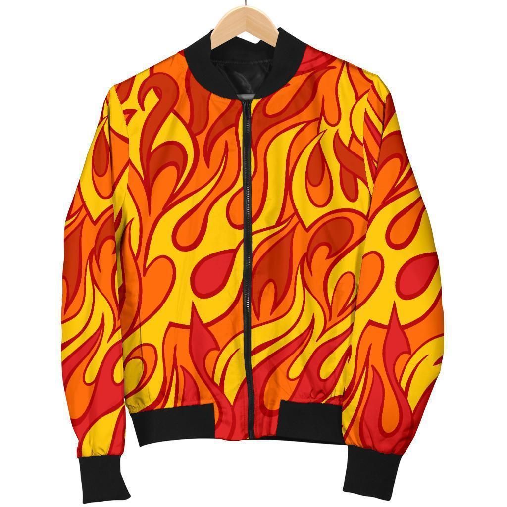 Flame Fire Print Pattern Women Casual Bomber Jacket Flame Fire Print Pattern Women Casual Bomber Jacket